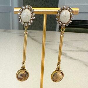 TOVA Neutral Coloured Gemstone and Crystal Long Earrings in Coated Brass